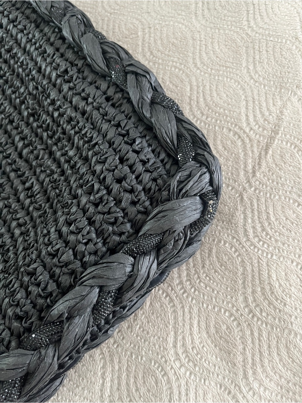 White House Black Market Raffia braided embellished Tote Bag in Black - Picture 14 of 14